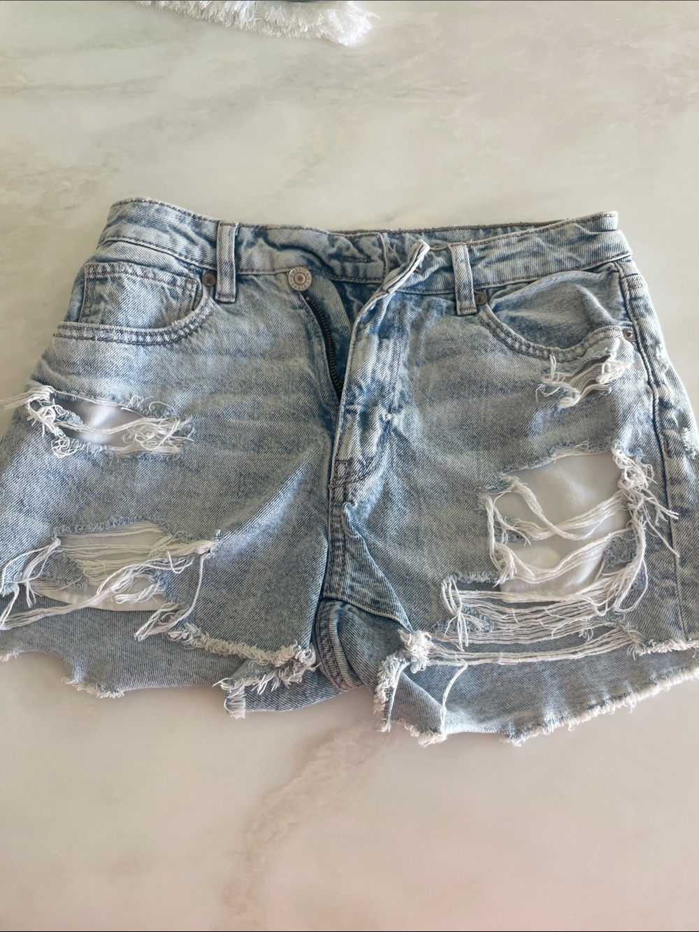 American Eagle Outfitters Light Blue Distressed Denim Shorts